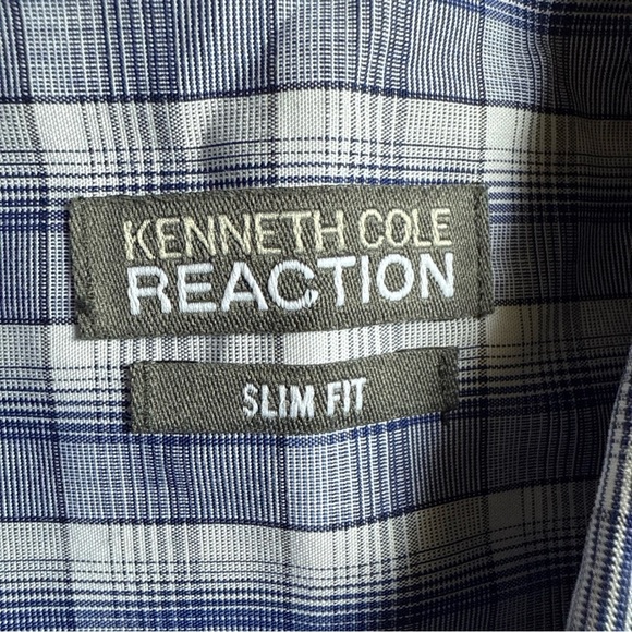 Kenneth Cole Reaction Men’s L/S Slim Fit Blue Plaid Button Down Size 15.5, 32/33 - Picture 5 of 9
